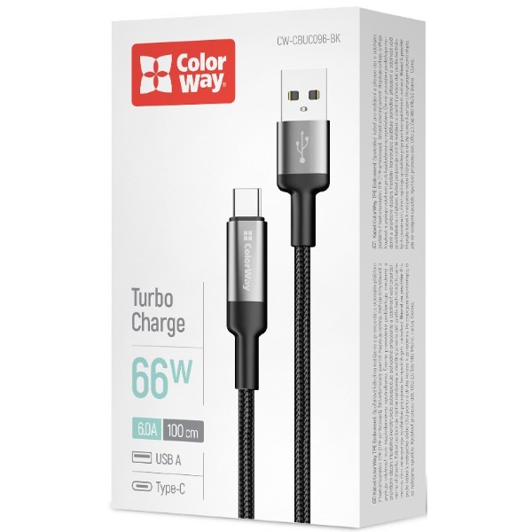 Фото - Кабель Colorway USB - Type-C (braided wire) 6А 1м Black (CW-CBUC096-BK)